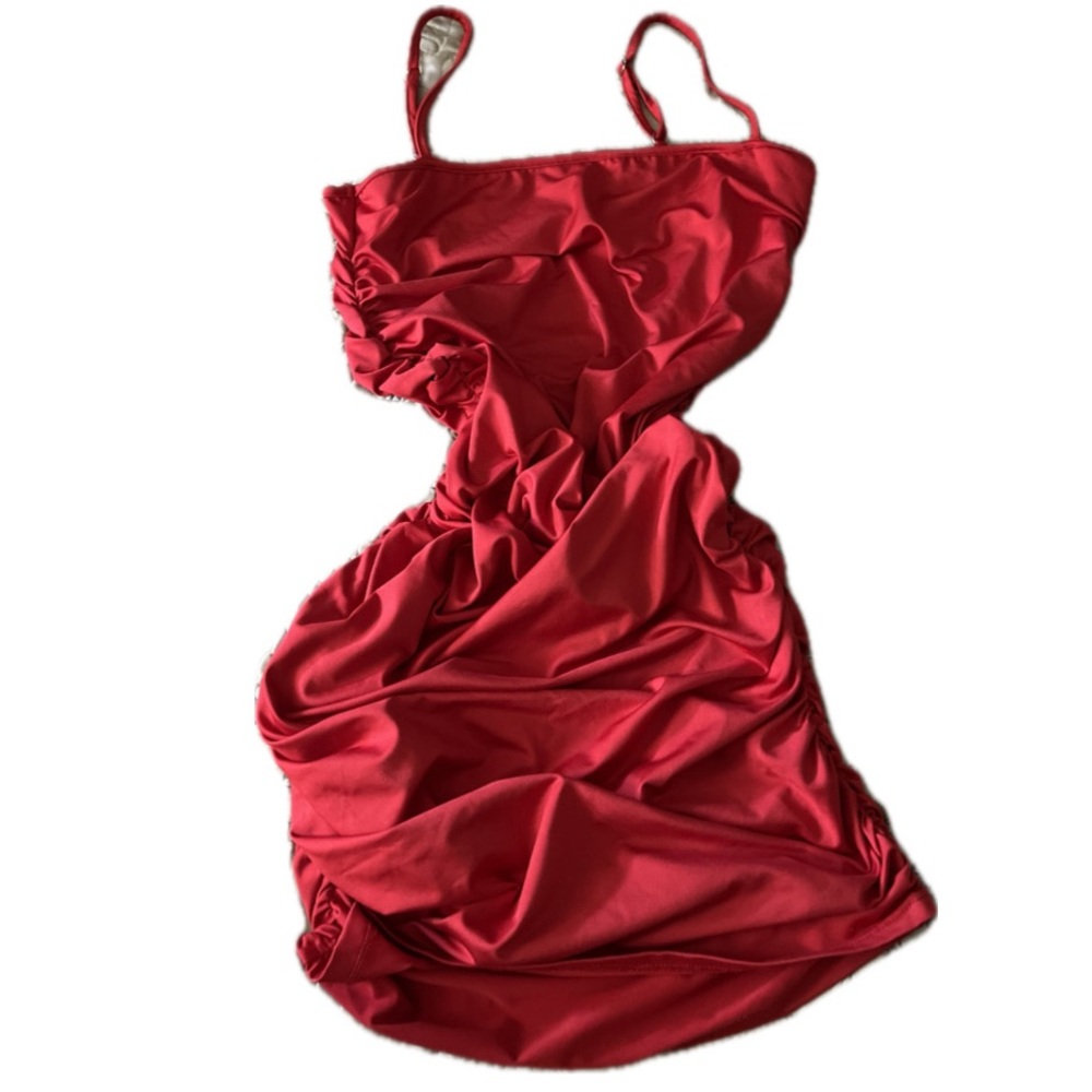 Ruched Midi Red Dress